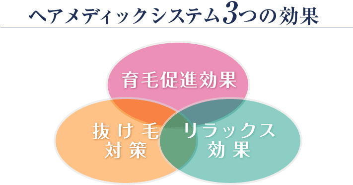 ヘアメディックシステム3つの効果:育毛促進効果・抜け毛対策・リラックス効果